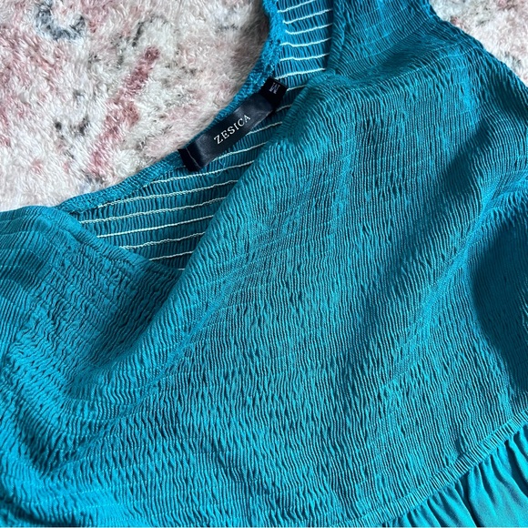 Teal One Shoulder Boho Tiered Midi Dress - Picture 2 of 5